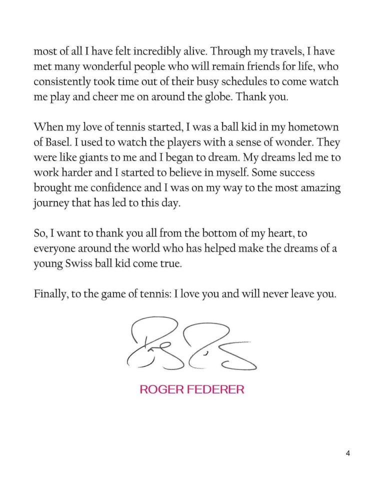 Roger Federer Annonce Sa Retraite Dans Une Lettre Et Un Message Audio