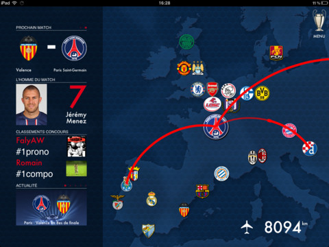 PSG application iPad champions league