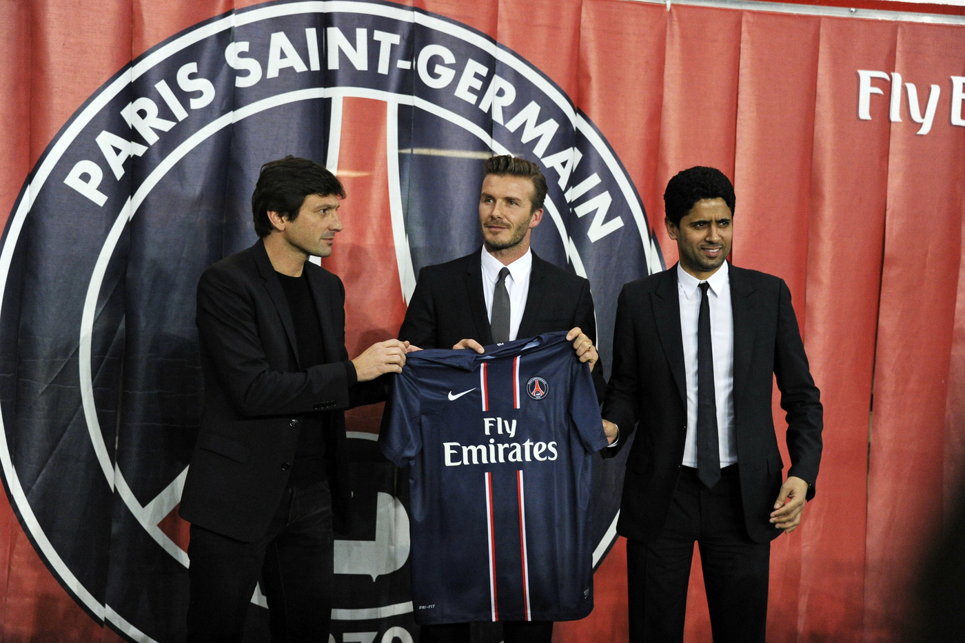 David Beckham holds a press conference to announce he has signed a five month deal to join Paris Saint-Germain