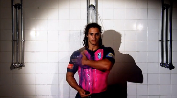 cardiff blues pink jersey shower Josh Navidi rugby heineken cup rugby