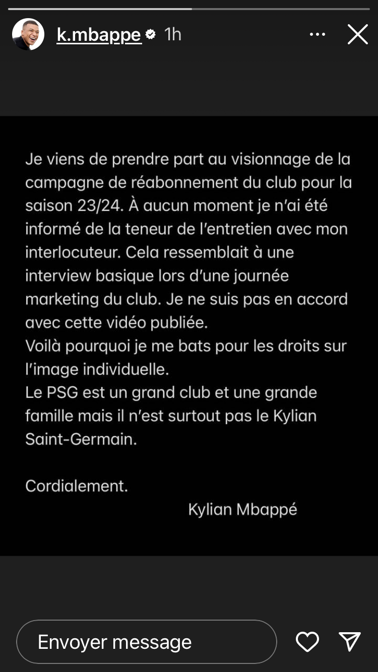 Le commentaire de Mbappe sur la photo - PSG Club Montréal
