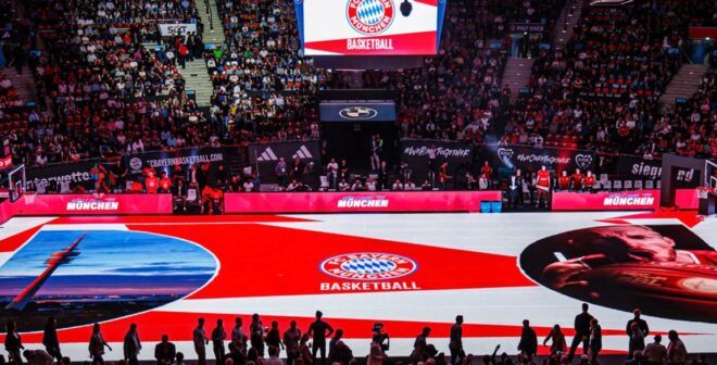 Le parquet LED installé de manière permanente au BMW Park (Bayern Munich Basket ball)