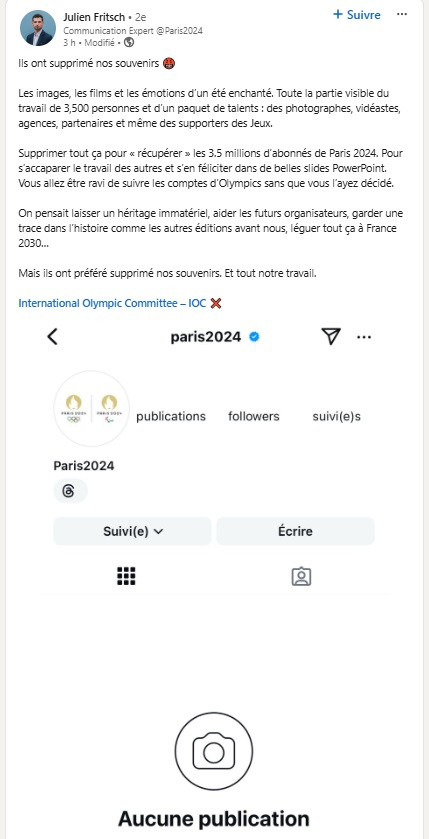 “They deleted our memories” – The “Paris 2024” Instagram account disappears