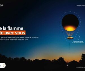 EDF vous offre un souvenir de la Vasque de Paris 2024 pour « que la flamme reste avec vous » avec un sticker de la montgolfière